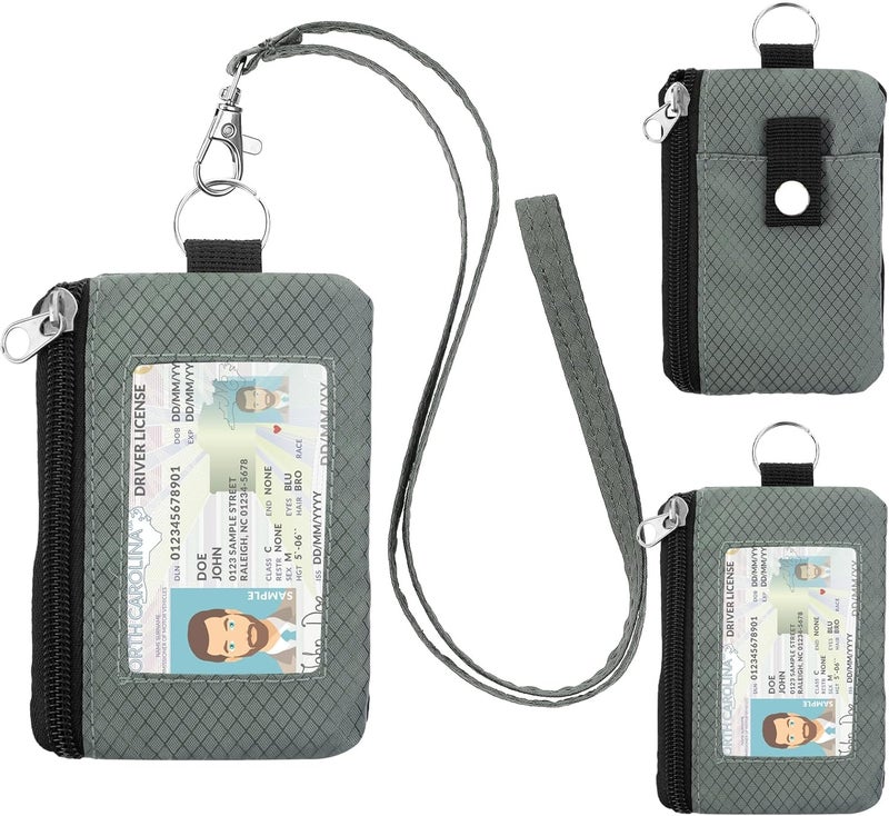 ZHOMA Minimalist RFID Wallet with Lanyard, Multi-Functional ID Case with 2 Zipper Pockets and Key Chain for Men and Women, Tactical Badge Pouch Cards Holder, Coin Purse for Travel Sports - Green&Blue - Image 1